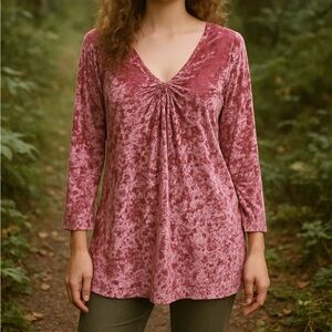 Y2K Faded Glory Pink Crushed Velvet Tunic L | Fairycore Lagenlook 90s Velvet Top